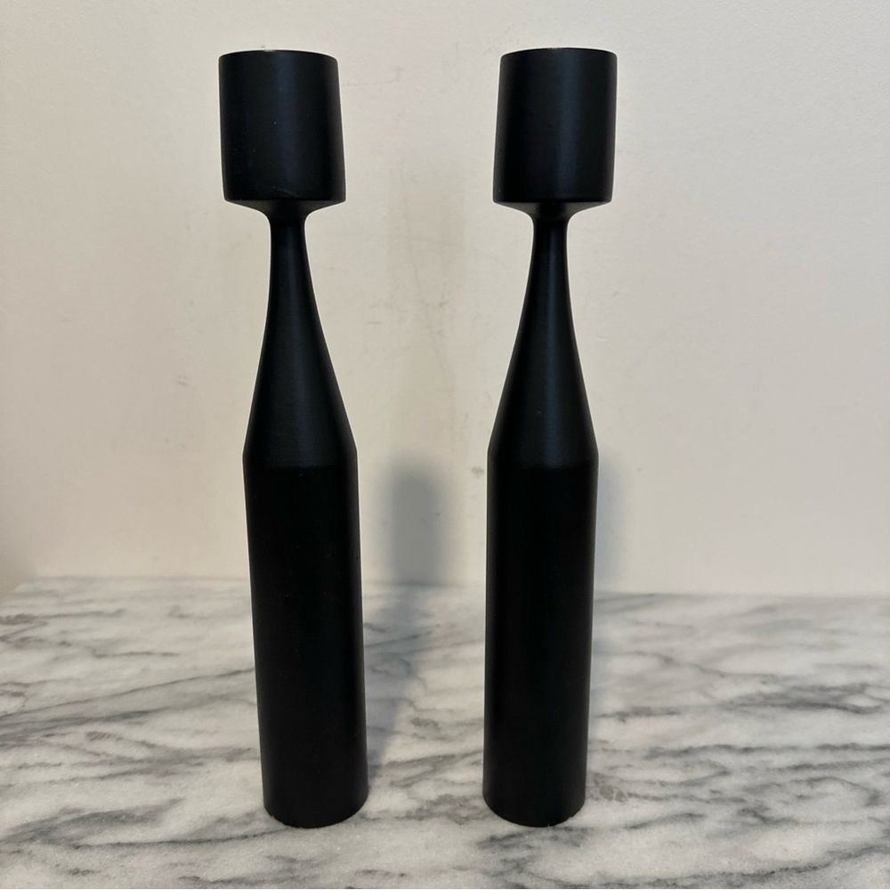 Sleek Black Candle Holders Mid century modern solid wood